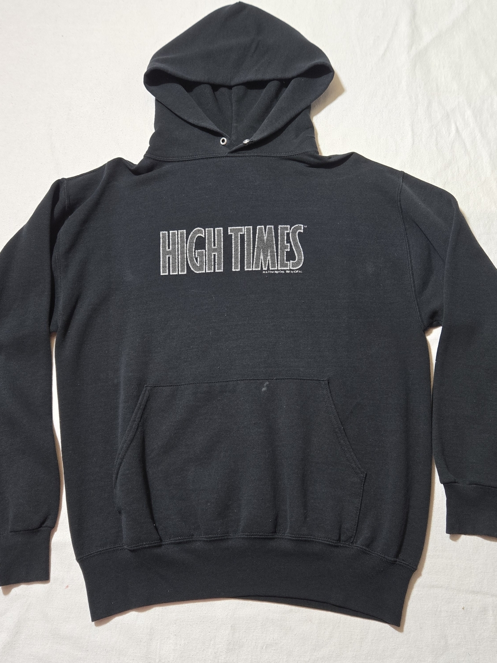 Vintage Black Crewneck Hoodie with White HIGH TIMES Logo